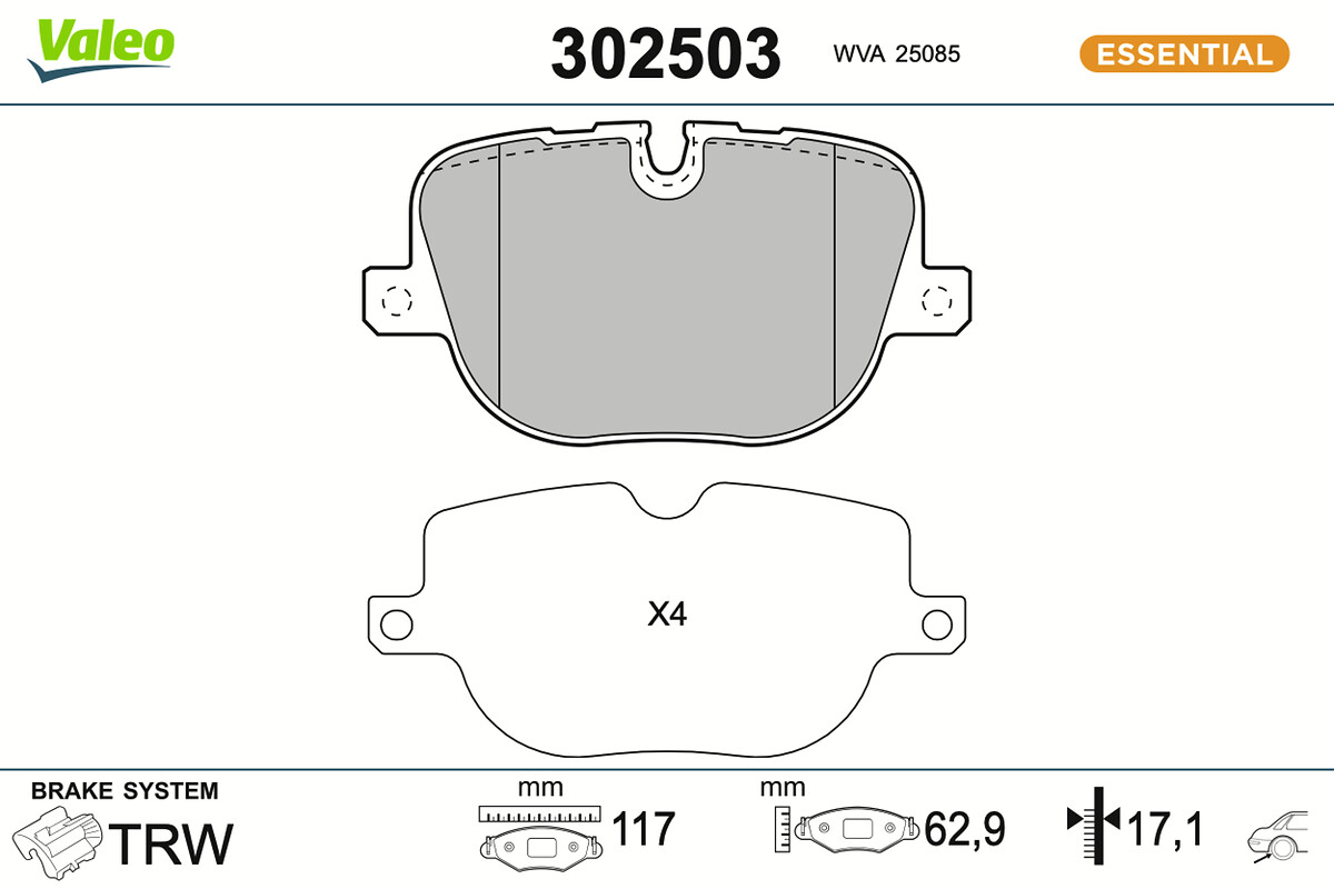 Jeu de 4 plaquettes de frein VALEO ref. 302503
